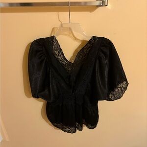 Buckle Red by BKE Black Lace Plunging V-Neck Blouse